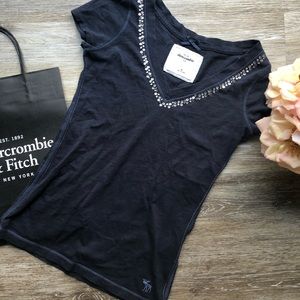 Girls Abercrombie Cotton Navy Bling V Neck Tee
